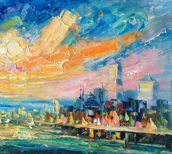 Abstract Cityscape Art, Abstract Canvas Art, Impasto Artwork, Canvas Painting, Custom Extra Large Painting-LargePaintingArt.com