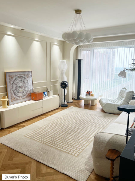 Chequer Modern Rugs for Living Room, Contemporary Soft Rugs Next to Bed, Dining Room Modern Floor Carpets, Modern Rug Ideas for Bedroom-LargePaintingArt.com