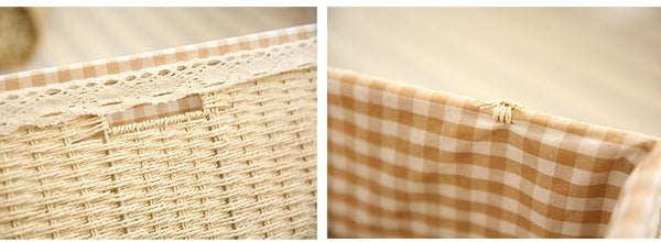 Large Deep Brown / Cream Color Woven Straw basket with Cover, Storage Basket for Toys, Rectangle Storage Basket, Storage Basket for Clothes-LargePaintingArt.com