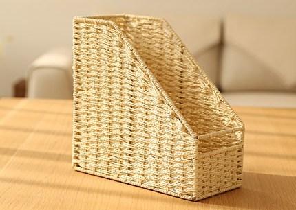 Woven Straw File Folder Racks, Storage File Folder Storage Books, File Box, Cream Color-LargePaintingArt.com