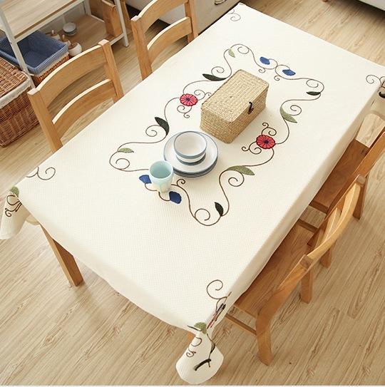 Modern Table Cover for Dining Table, Cotton Embroidered Rectangle Tablecloth for Kitchen, Simple Modern Tablecloth for Tea Table, Cabinit, Bedstand-LargePaintingArt.com
