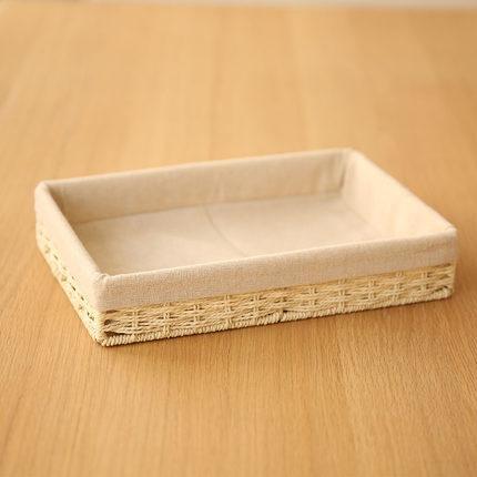 Woven Straw Storage Basket with Linen Lining, Storage Basket for Food, Rectangle Storage Basket for Kitchen-LargePaintingArt.com