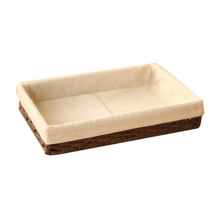 Woven Straw Storage Basket with Linen Lining, Storage Basket for Food, Rectangle Storage Basket for Kitchen-LargePaintingArt.com