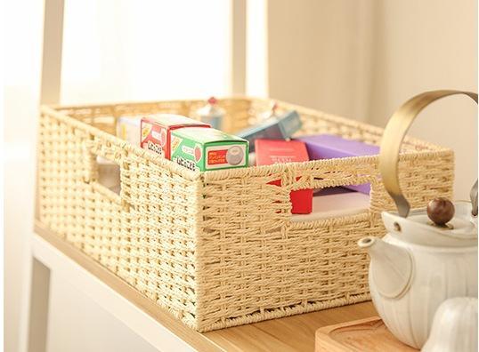 Woven Straw basket, Storage Basket, Rectangle Basket, Picnic Basket-LargePaintingArt.com