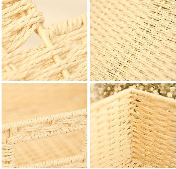 Woven Straw basket, Storage Basket, Rectangle Basket, Picnic Basket-LargePaintingArt.com