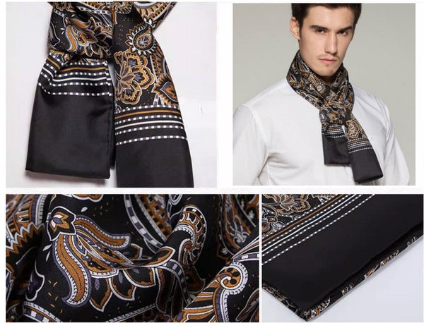 Long Men Silk Scarf, High Quality Silk Necktie, Business Silk Scarf Men, Silk Scarf For Suit, British Style Long Scarf, Luxury Silk Neck Scarf, Mens Spring Autumn Scarf, Formal Wear Silk Scarf-LargePaintingArt.com
