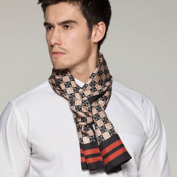 Business Silk Scarf Men, Long Silk Scarf for Men, Silk Scarf For Suit, High Quality Silk Necktie, British Style Long Scarf, Luxury Silk Neck Scarf, Mens Spring Autumn Scarf, Formal Wear Silk Scarf-LargePaintingArt.com