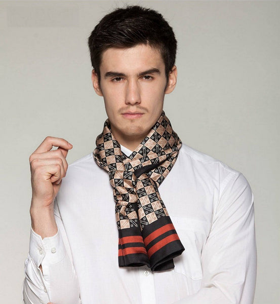 Business Silk Scarf Men, Long Silk Scarf for Men, Silk Scarf For Suit, High Quality Silk Necktie, British Style Long Scarf, Luxury Silk Neck Scarf, Mens Spring Autumn Scarf, Formal Wear Silk Scarf-LargePaintingArt.com