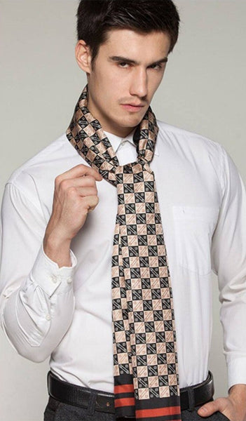 Business Silk Scarf Men, Long Silk Scarf for Men, Silk Scarf For Suit, High Quality Silk Necktie, British Style Long Scarf, Luxury Silk Neck Scarf, Mens Spring Autumn Scarf, Formal Wear Silk Scarf-LargePaintingArt.com