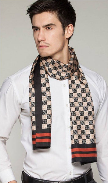 Business Silk Scarf Men, Long Silk Scarf for Men, Silk Scarf For Suit, High Quality Silk Necktie, British Style Long Scarf, Luxury Silk Neck Scarf, Mens Spring Autumn Scarf, Formal Wear Silk Scarf-LargePaintingArt.com