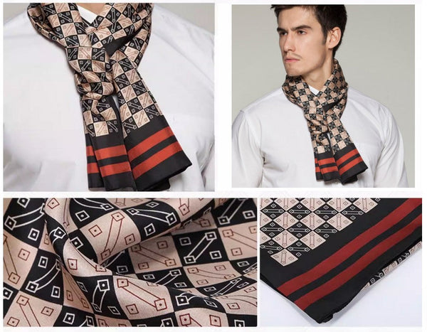 Business Silk Scarf Men, Long Silk Scarf for Men, Silk Scarf For Suit, High Quality Silk Necktie, British Style Long Scarf, Luxury Silk Neck Scarf, Mens Spring Autumn Scarf, Formal Wear Silk Scarf-LargePaintingArt.com