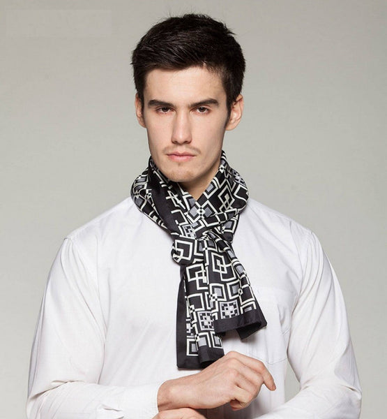 Silk Scarf For Suit, High Quality Silk Necktie, British Style Long Scarf, Business Silk Scarf Men, Long Silk Scarf for Men, Luxury Silk Neck Scarf, Mens Spring Autumn Scarf, Formal Wear Silk Scarf-LargePaintingArt.com