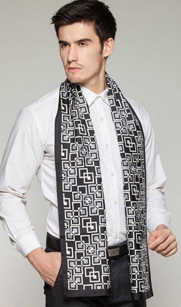 Silk Scarf For Suit, High Quality Silk Necktie, British Style Long Scarf, Business Silk Scarf Men, Long Silk Scarf for Men, Luxury Silk Neck Scarf, Mens Spring Autumn Scarf, Formal Wear Silk Scarf-LargePaintingArt.com