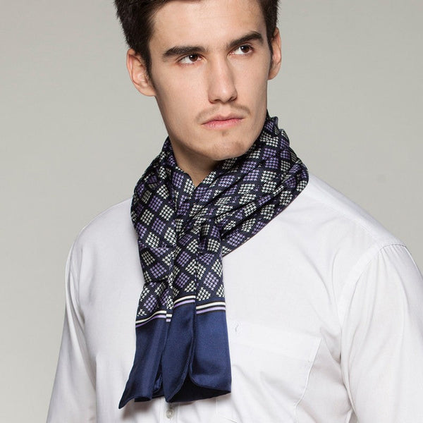 Mens Thin Silk Scarf, Business Silk Scarf Men, Silk Scarf For Suit, British Style Long Scarf, Luxury Silk Neck Scarf, Mens Spring Autumn Scarf, Formal Wear Silk Scarf-LargePaintingArt.com