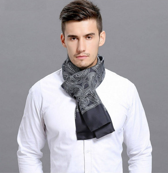 Formal Wear Silk Scarf, Silk Ascot For Men, Lightweight Silk Scarf Men, Silk Neckerchief For Business, Mens Dress Silk Scarf, Elegant Silk Scarf Mens, Skinny Silk Scarf Men-LargePaintingArt.com