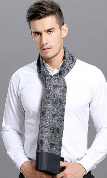 Formal Wear Silk Scarf, Silk Ascot For Men, Lightweight Silk Scarf Men, Silk Neckerchief For Business, Mens Dress Silk Scarf, Elegant Silk Scarf Mens, Skinny Silk Scarf Men-LargePaintingArt.com