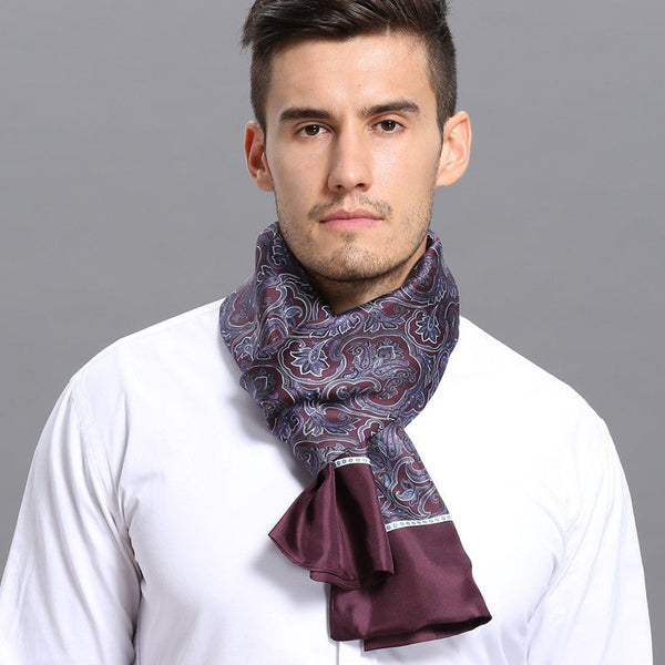 Lightweight Silk Scarf Men, Silk Neckerchief For Business, Formal Wear Silk Scarf, Silk Ascot For Men, Mens Dress Silk Scarf, Elegant Silk Scarf Mens, Skinny Silk Scarf Men-LargePaintingArt.com