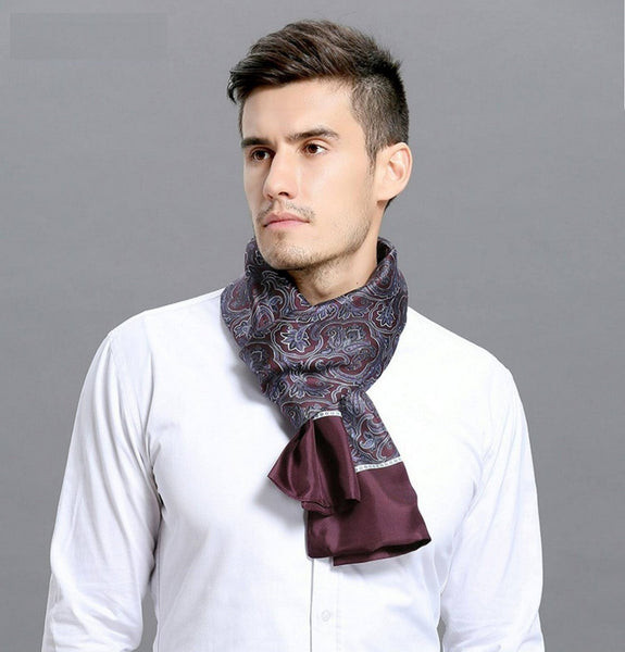 Lightweight Silk Scarf Men, Silk Neckerchief For Business, Formal Wear Silk Scarf, Silk Ascot For Men, Mens Dress Silk Scarf, Elegant Silk Scarf Mens, Skinny Silk Scarf Men-LargePaintingArt.com