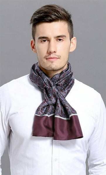 Lightweight Silk Scarf Men, Silk Neckerchief For Business, Formal Wear Silk Scarf, Silk Ascot For Men, Mens Dress Silk Scarf, Elegant Silk Scarf Mens, Skinny Silk Scarf Men-LargePaintingArt.com