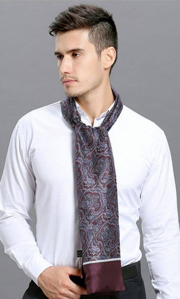 Lightweight Silk Scarf Men, Silk Neckerchief For Business, Formal Wear Silk Scarf, Silk Ascot For Men, Mens Dress Silk Scarf, Elegant Silk Scarf Mens, Skinny Silk Scarf Men-LargePaintingArt.com