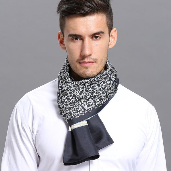 Elegant Silk Scarf Mens, Skinny Silk Scarf Men, Lightweight Silk Scarf Men, Silk Neckerchief For Business, Formal Wear Silk Scarf, Silk Ascot For Men, Mens Dress Silk Scarf-LargePaintingArt.com