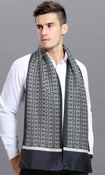 Elegant Silk Scarf Mens, Skinny Silk Scarf Men, Lightweight Silk Scarf Men, Silk Neckerchief For Business, Formal Wear Silk Scarf, Silk Ascot For Men, Mens Dress Silk Scarf-LargePaintingArt.com