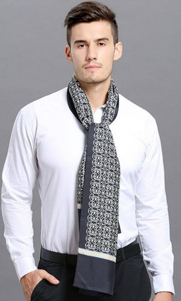 Elegant Silk Scarf Mens, Skinny Silk Scarf Men, Lightweight Silk Scarf Men, Silk Neckerchief For Business, Formal Wear Silk Scarf, Silk Ascot For Men, Mens Dress Silk Scarf-LargePaintingArt.com