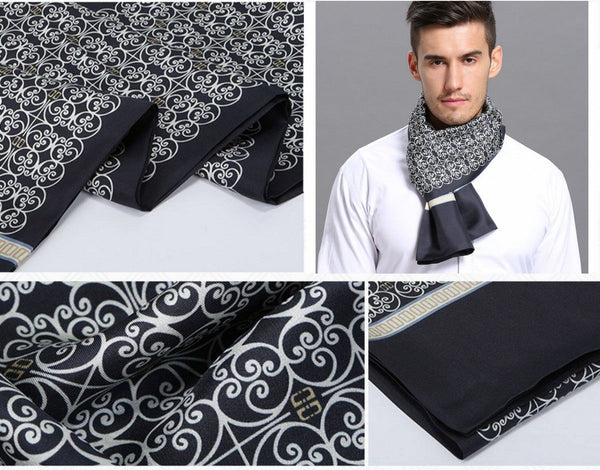 Elegant Silk Scarf Mens, Skinny Silk Scarf Men, Lightweight Silk Scarf Men, Silk Neckerchief For Business, Formal Wear Silk Scarf, Silk Ascot For Men, Mens Dress Silk Scarf-LargePaintingArt.com