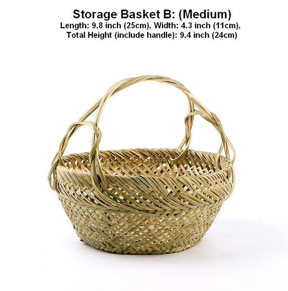 Large Picnic Food Basket with Handle, Natural Hand-woven Bamboo Basket, Lovely Bamboo Baskets for Vegetable, Natural Fruit Basket Kitchen Storage Baskets-LargePaintingArt.com