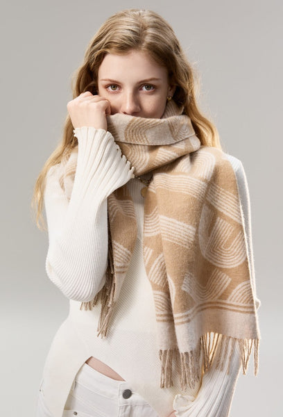 Elegant Scarf, Holiday Women Scarf, Cold Weather Scarf, Fashion Designer Scarf, Modern Wool Scarf, Warm Winter Scarf, Soft Cashmere Scarf for Women-LargePaintingArt.com