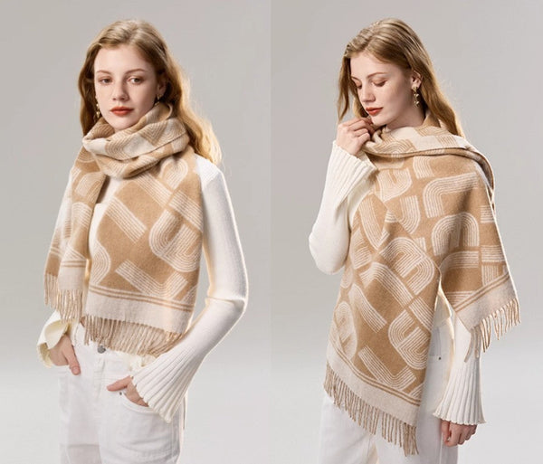 Elegant Scarf, Holiday Women Scarf, Cold Weather Scarf, Fashion Designer Scarf, Modern Wool Scarf, Warm Winter Scarf, Soft Cashmere Scarf for Women-LargePaintingArt.com