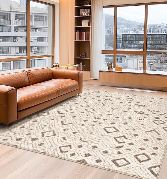 Contemporary Area Rugs for Bedroom, Geometric Modern Rugs for Dining Room, Dining Room Floor Carpets, Mid Century Modern Living Room Rugs-LargePaintingArt.com