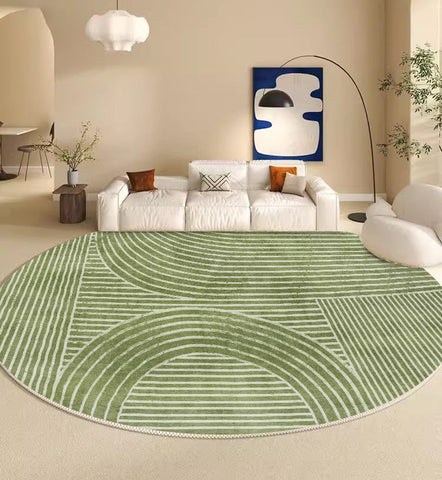 Circular Modern Rugs for Bedroom, Modern Round Rugs for Dining Room, Green Round Rugs under Coffee Table, Contemporary Modern Rug Ideas for Living Room-LargePaintingArt.com