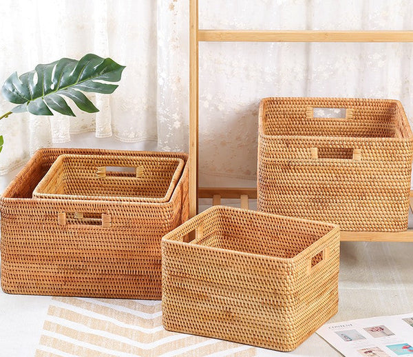 Storage Basket for Shelves, Large Rectangular Storage Basket, Storage Baskets for Kitchen, Woven Storage Basket for Living Room-LargePaintingArt.com