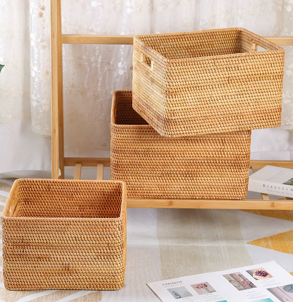 Storage Basket for Shelves, Large Rectangular Storage Basket, Storage Baskets for Kitchen, Woven Storage Basket for Living Room-LargePaintingArt.com