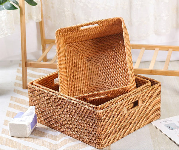 Laundry Storage Baskets, Rattan Storage Baskets for Kitchen, Storage Basket for Shelves, Kitchen Storage Basket, Storage Baskets for Bathroom-LargePaintingArt.com