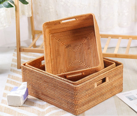 Woven Storage Baskets, Rattan Storage Baskets for Kitchen, Storage Basket for Shelves, Kitchen Storage Basket, Storage Baskets for Bedroom-LargePaintingArt.com