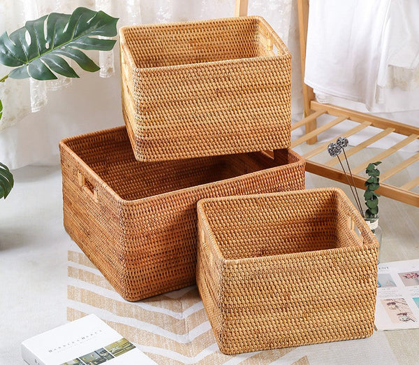 Storage Basket for Shelves, Large Rectangular Storage Basket, Storage Baskets for Kitchen, Woven Storage Basket for Living Room-LargePaintingArt.com