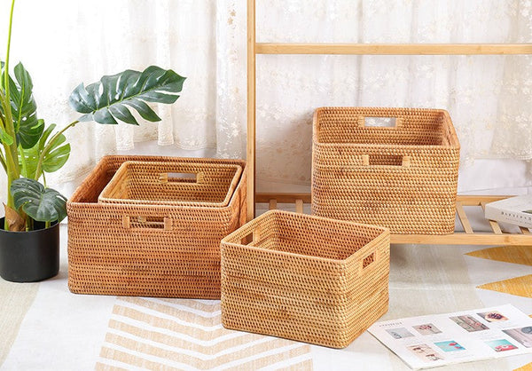 Laundry Storage Baskets, Rattan Storage Baskets for Kitchen, Storage Basket for Shelves, Kitchen Storage Basket, Storage Baskets for Bathroom-LargePaintingArt.com