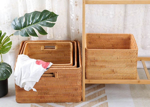 Laundry Storage Baskets, Rattan Storage Baskets for Kitchen, Storage Basket for Shelves, Kitchen Storage Basket, Storage Baskets for Bathroom-LargePaintingArt.com