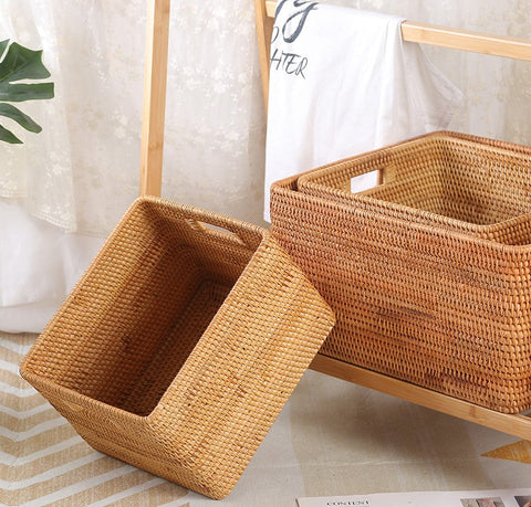 Rectangular Storage Basket, Woven Storage Baskets, Rattan Storage Basket for Clothes, Storage Baskets for Bathroom, Kitchen Storage Basket-LargePaintingArt.com