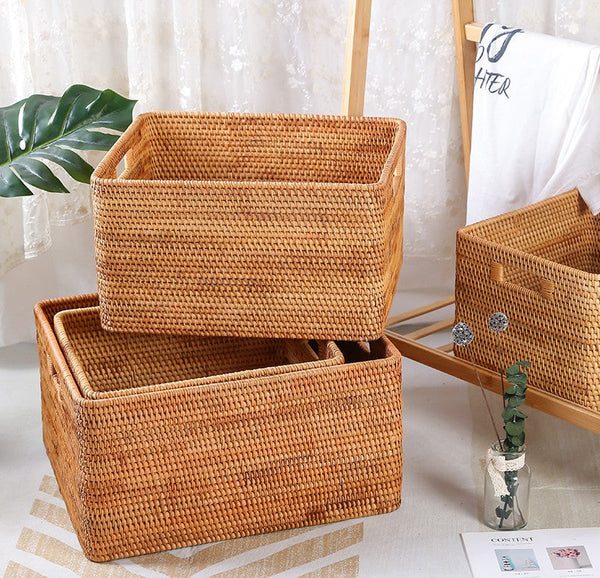 Storage Basket for Shelves, Large Rectangular Storage Basket, Storage Baskets for Kitchen, Woven Storage Basket for Living Room-LargePaintingArt.com