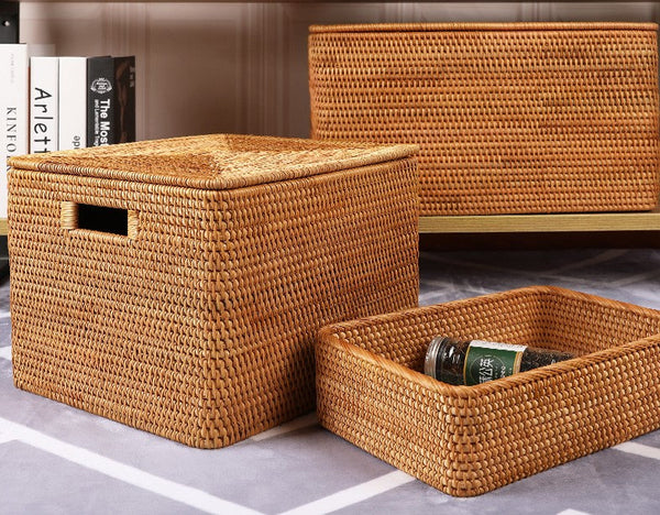 Oversized Rattan Storage Basket, Extra Large Rectangular Storage Basket for Clothes, Storage Baskets for Bathroom, Bedroom Storage Baskets-LargePaintingArt.com