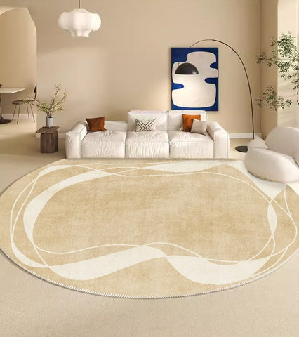 Thick Round Rugs under Coffee Table, Contemporary Modern Rug Ideas for Living Room, Modern Round Rugs for Dining Room, Circular Modern Rugs for Bedroom-LargePaintingArt.com