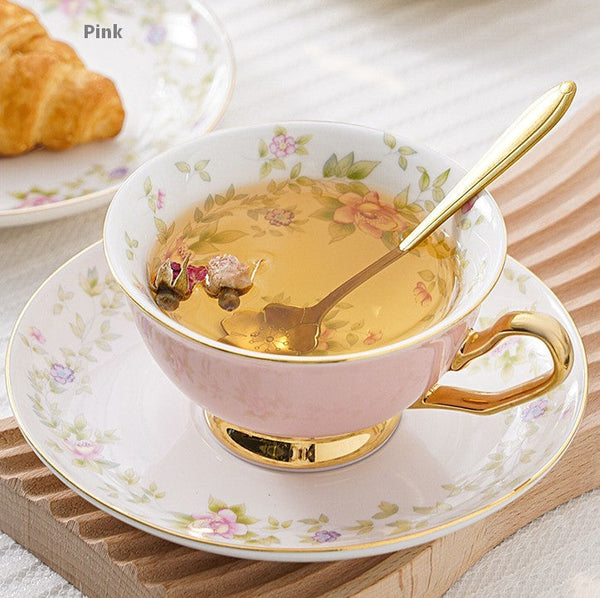 Elegant Ceramic Coffee Cups, Beautiful British Tea Cups, Unique Afternoon Tea Cups and Saucers in Gift Box, Royal Bone China Porcelain Tea Cup Set-LargePaintingArt.com