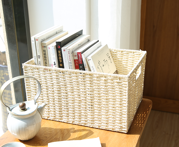 Large Woven Straw Storage Basket, Storage Basket for Bedroom, Rectangle Storage Basket, Picnic Storage Basket, Storage Basket for Toys-LargePaintingArt.com