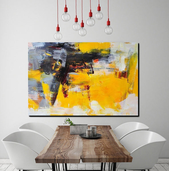 Living Room Modern Paintings, Yellow Acrylic Abstract Paintings, Large Painting Behind Sofa, Buy Abstract Painting Online, Simple Modern Art-LargePaintingArt.com