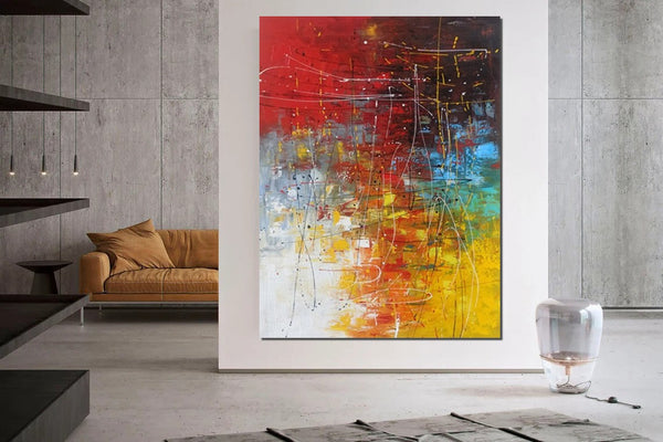 Contemporary Canvas Artwork, Large Modern Acrylic Painting, Red Abstract Wall Art Paintings, Modern Art for Dining Room, Hand Painted Wall Art Painting-LargePaintingArt.com