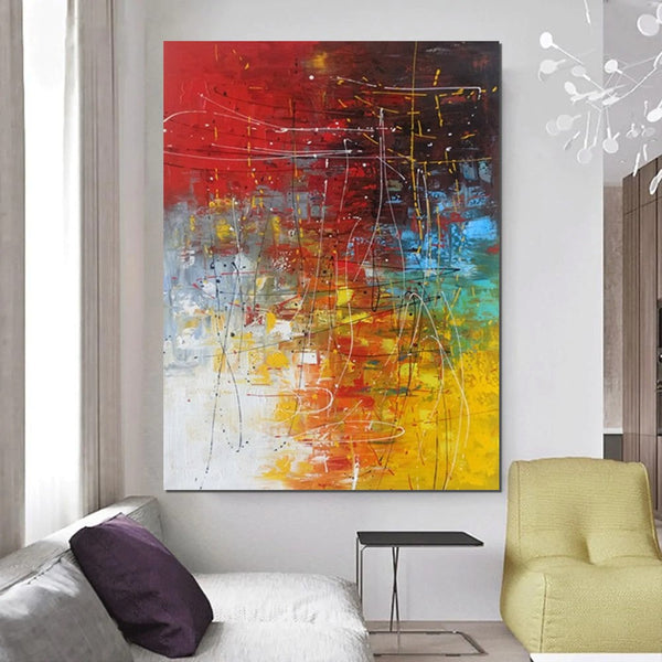 Contemporary Canvas Artwork, Large Modern Acrylic Painting, Red Abstract Wall Art Paintings, Modern Art for Dining Room, Hand Painted Wall Art Painting-LargePaintingArt.com