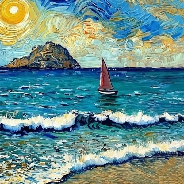 Seashore Beach Painting, Easy Seascape Painting Ideas, Simple Small Canvas Paintings, Palette Knife Paintings, Sail Boat at Sea, Original Small Landscape Paintings, Heavy Texture Canvas Art-LargePaintingArt.com